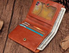 Vintage Brown Leather Womens Bifold Small Wallet Vertical Wallet for Women