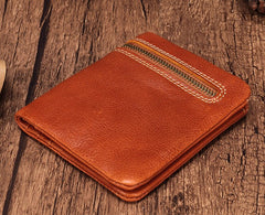 Vintage Brown Leather Womens Bifold Small Wallet Vertical Wallet for Women
