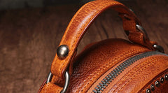 Vintage Brown Leather Womens Round Handbag Black Shoulder Circle Bag Purse For Women