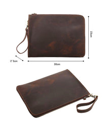 Vintage Business Leather Mens Brown Envelope Bag - Bill Slots Detail