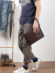 Vintage Business Leather Mens Brown Envelope Bag - Chain Detail