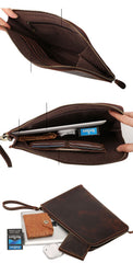 Vintage Business Leather Mens Brown Envelope Bag - Stitching Detail