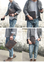 Vintage Business Leather Mens Brown Envelope Bag - Interior View