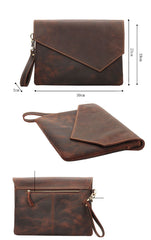 Vintage Business Leather Mens Black Envelope Bag Document Purse Dark Brown Clutch For Men