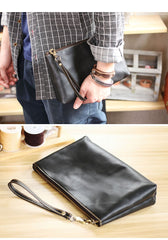 Vintage Business Leather Mens Black Long Wallet Phone Bag Purse Coffee Clutch For Men