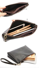 Vintage Business Leather Mens Black Long Wallet Phone Bag Purse Coffee Clutch For Men