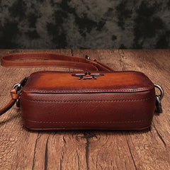 Vintage Leather Tan Womens Clutch Side Purse Small Cube Shoulder Bag Leather Purse Crossbody Bags