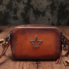 Vintage Leather Tan Womens Clutch Side Purse Small Cube Shoulder Bag Leather Purse Crossbody Bags