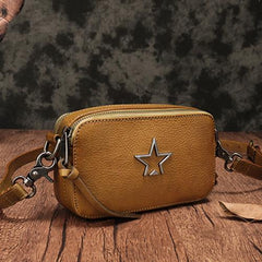 Vintage Leather Tan Womens Clutch Side Purse Small Cube Shoulder Bag Leather Purse Crossbody Bags