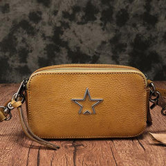 Vintage Leather Tan Womens Clutch Side Purse Small Cube Shoulder Bag Leather Purse Crossbody Bags