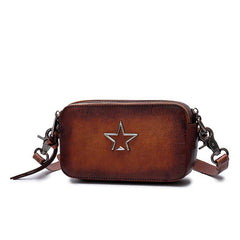 Vintage Leather Brown Womens Clutch Side Purse Small Cube Shoulder Bag Leather Purse Crossbody Bags