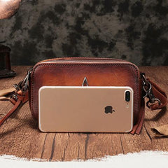 Vintage Red Leather Womens Clutch Side Purse Small Cube Shoulder Bag Leather Purse Crossbody Bags