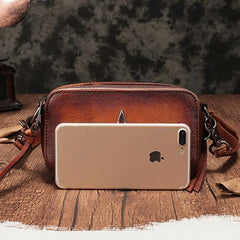 Vintage Leather Brown Womens Clutch Side Purse Small Cube Shoulder Bag Leather Purse Crossbody Bags