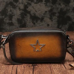 Vintage Leather Brown Womens Clutch Side Purse Small Cube Shoulder Bag Leather Purse Crossbody Bags