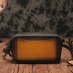 Vintage Leather Tan Womens Clutch Side Purse Small Cube Shoulder Bag Leather Purse Crossbody Bags
