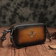 Vintage Leather Tan Womens Clutch Side Purse Small Cube Shoulder Bag Leather Purse Crossbody Bags