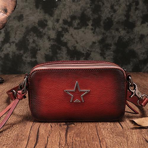 Vintage Leather Tan Womens Clutch Side Purse Small Cube Shoulder Bag Leather Pur DD525801013