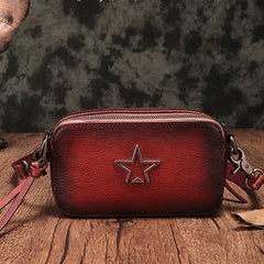 Vintage Leather Tan Womens Clutch Side Purse Small Cube Shoulder Bag Leather Purse Crossbody Bags