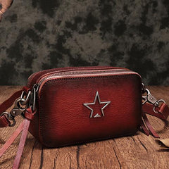 Vintage Leather Red Womens Clutch Side Purse Small Cube Shoulder Bag Leather Purse Crossbody Bags
