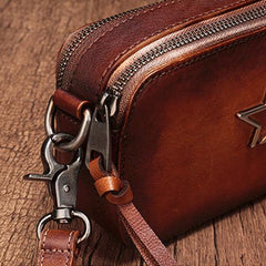 Vintage Leather Tan Womens Clutch Side Purse Small Cube Shoulder Bag Leather Purse Crossbody Bags