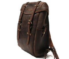 Vintage Coffee Leather Mens Backpack Travel Backpacks Laptop Backpack for men