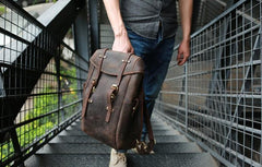 Vintage Coffee Leather Mens Backpack Travel Backpacks Laptop Backpack for men