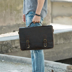 Vintage Coffee Leather Mens Briefcase Work Bag Laptop Bag Business Bag for Men