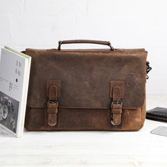 Vintage Coffee Leather Mens Briefcase Work Bag Laptop Bag Business Bag for Men