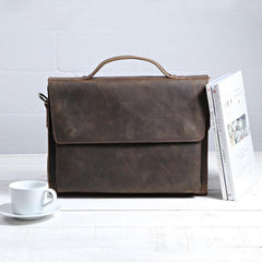 Vintage Coffee Leather Mens Briefcases Work Bag Laptop Bag Business Bag for Men