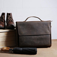 Vintage Coffee Leather Mens Briefcases Work Bag Laptop Bag Business Bag for Men