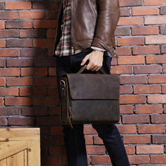 Vintage Coffee Leather Mens Briefcases Work Bag Laptop Bag Business Bag for Men