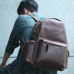 Vintage Coffee Mens Leather Backpack Travel Backpacks Laptop Backpack for men