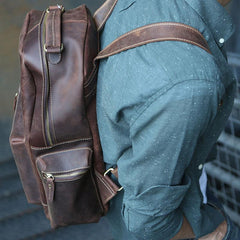 Vintage Coffee Mens Leather Backpack Travel Backpacks Laptop Backpack for men