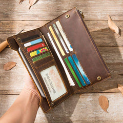Vintage Cool Mens long Wallet Leather Wallet Long Wallet for Men
