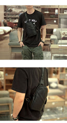Vintage Dark Brown Leather Mens Chest Bag Black Sling Bag Sling Pack For Men