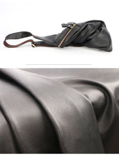 Vintage Dark Brown Leather Mens Chest Bag Black Sling Bag Sling Pack For Men