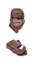 Vintage Dark Brown Leather Mens Chest Bag Red Brown Sling Bag Sling Pack For Men