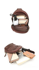 Vintage Dark Brown Leather Mens Chest Bag Red Brown Sling Bag Sling Pack For Men