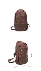 Vintage Dark Brown Leather Mens Chest Bag Red Brown Sling Bag Sling Pack For Men