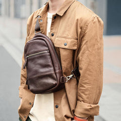 Vintage Dark Brown Leather Mens Chest Bag Red Brown Sling Bag Sling Pack For Men