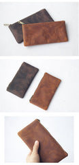 Vintage Dark Brown Leather Mens Phone Wallet Clutch Bag Wristlet Bag Zipper Long Wallet For Men