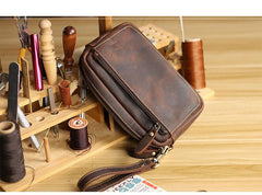 Vintage Dark Brown Leather Mens Phone Wallet Clutch Wallet Wristlet Bag Zipper Long Wallet For Men