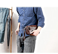 Vintage Dark Brown Leather Mens Phone Wallet Clutch Wallet Wristlet Bag Zipper Long Wallet For Men