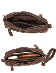 Vintage Dark Brown Leather Mens Phone Wallet Clutch Wallet Wristlet Bag Zipper Long Wallet For Men