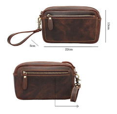 Vintage Dark Brown Leather Mens Phone Wallet Clutch Wallet Wristlet Bag Zipper Long Wallet For Men
