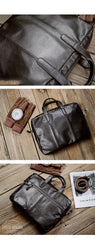 Vintage Coffee Mens Leather Briefcase Work Handbag Black 14'' Laptop Briefcases For Men
