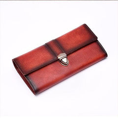 Red Vintage Folded Womens Leather Long Wallet Green Clutch Bags Purses for Ladies