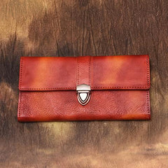 Red Vintage Folded Womens Leather Long Wallet Green Clutch Bags Purses for Ladies