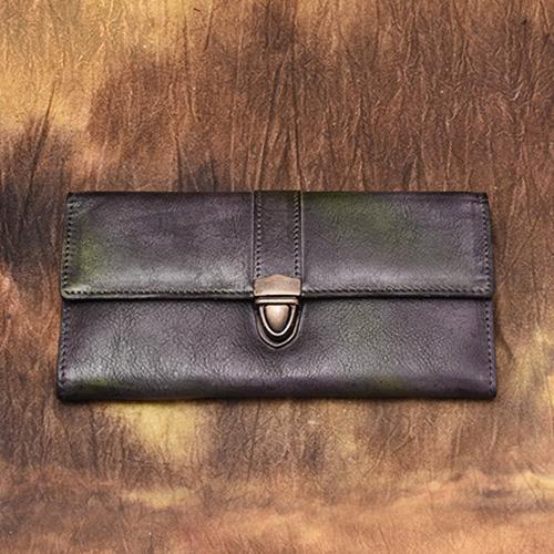 Blue Vintage Womens Long Wallet Leather Red Clutch Wallet Purse for Ladies FJX6258006