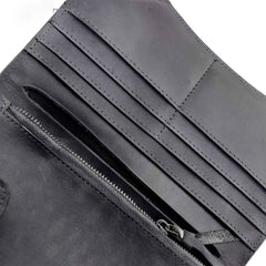 Vintage Gray Leather Men's Biker Chain Wallet Biker Wallet with Chain Long Chain Wallet For Men